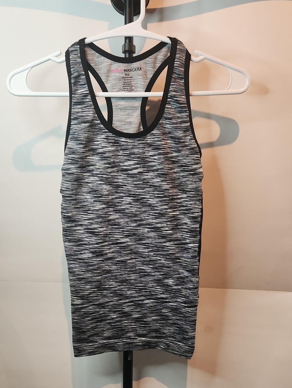 Women Mascara Black and White Space-Dye Racerback Tank